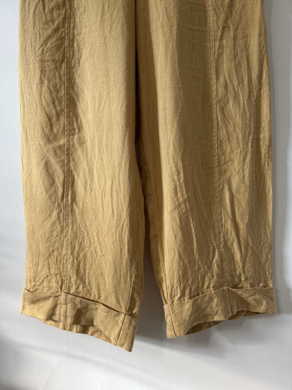 Flax Linen Wide-Leg Pants Women’s S Mustard Yellow Elastic Waist Beach Casual - Picture 3 of 16